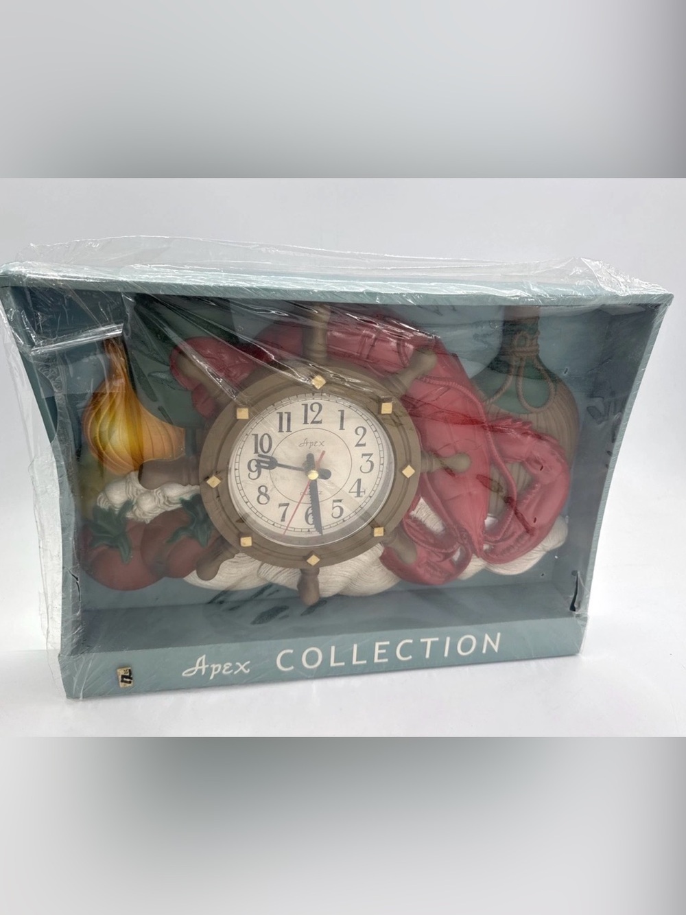 Vintage Lobster Seafood Ship Captains Wheel Kitchen Clock Nautical Retro NEW